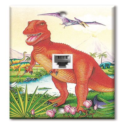 Art Plates - One Port RJ11 - Telephone decorative printed keystone style wall plate. CAT3 - RJ12 Female to Female phone jack. Works for phones, fax, ect. - Dinosaurs 1