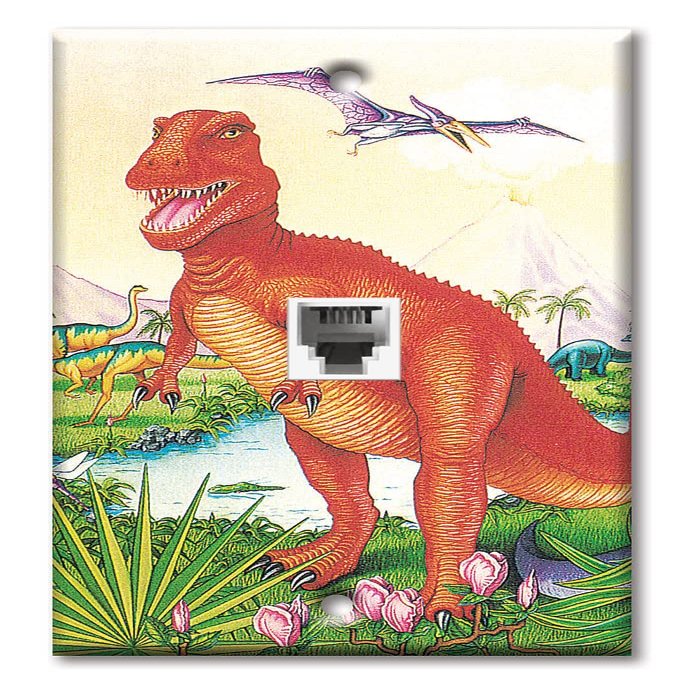 Art Plates - One Port RJ11 - Telephone decorative printed keystone style wall plate. CAT3 - RJ12 Female to Female phone jack. Works for phones, fax, ect. - Dinosaurs 1