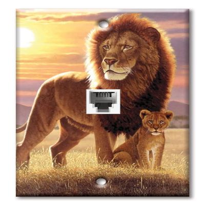 Art Plates - One Port RJ11 - Telephone decorative printed keystone style wall plate. CAT3 - RJ12 Female to Female phone jack. Works for phones, fax, ect. - Lion and Cub