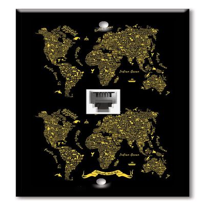 Art Plates - One Port RJ11 - Telephone decorative printed keystone style wall plate. CAT3 - RJ12 Female to Female phone jack. Works for phones, fax, ect. - Typography World Map