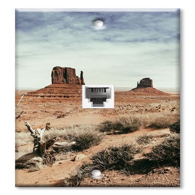 Art Plates - One Port RJ11 - Telephone decorative printed keystone style wall plate. CAT3 - RJ12 Female to Female phone jack. Works for phones, fax, ect. - Desert Towers