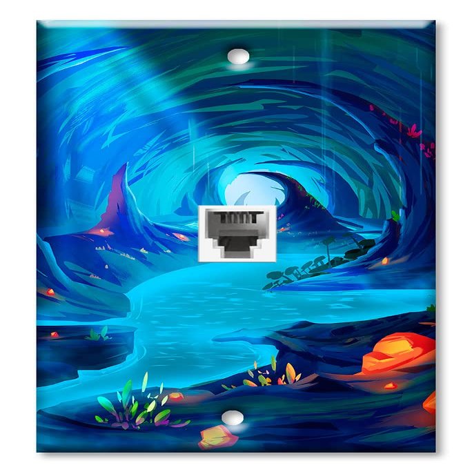 Art Plates - One Port RJ11 - Telephone decorative printed keystone style wall plate. CAT3 - RJ12 Female to Female phone jack. Works for phones, fax, ect. - Whimsical Cave