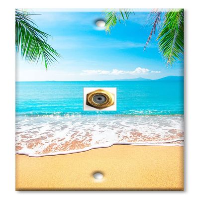 Art Plates - Decorative Printed 1 Port Coax Cable Wall Plate, 3GHz Coaxial Cable Connector, F-Type RG6 - RG59 Cable Extender Male to Male, Gold-Plated - View from the Sand on Beach