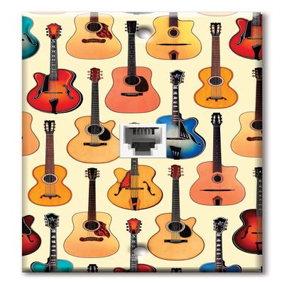 Art Plates - Decorative Printed 1 Port Coax Cable Wall Plate, 3GHz Coaxial Cable Connector, F-Type RG6 - RG59 Cable Extender Male to Male, Gold-Plated - Acoustic Guitars