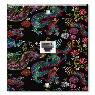 Art Plates - One Port RJ11 - Telephone decorative printed keystone style wall plate. CAT3 - RJ12 Female to Female phone jack. Works for phones, fax, ect. - Colorful Dragon Toss