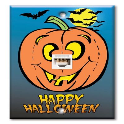 Art Plates - One Port RJ45 Ethernet decorative printed keystone style wall plate. Works with Cat5 through Cat8 cables. Female to Female Connection. - Halloween Bat's