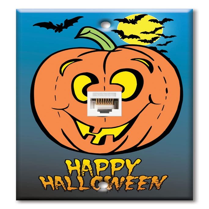 Art Plates - One Port RJ45 Ethernet decorative printed keystone style wall plate. Works with Cat5 through Cat8 cables. Female to Female Connection. - Halloween Bat's