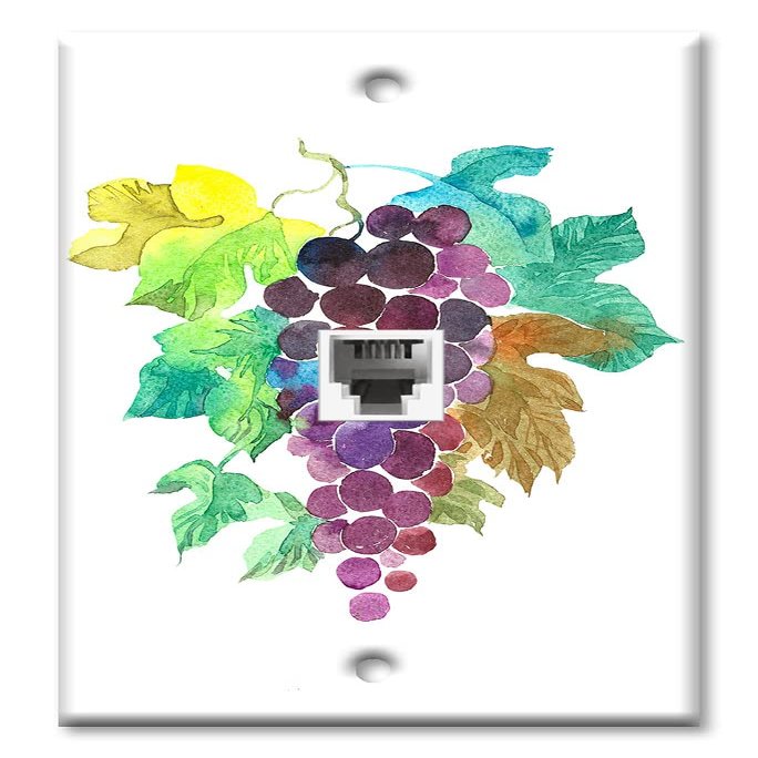 Art Plates - One Port RJ11 - Telephone decorative printed keystone style wall plate. CAT3 - RJ12 Female to Female phone jack. Works for phones, fax, ect. - Purple Grape Painting