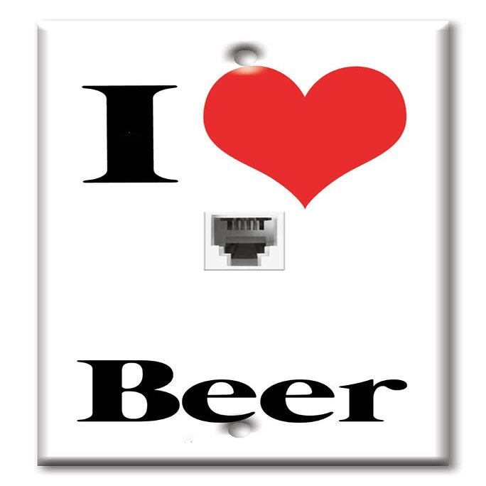 Art Plates - One Port RJ11 - Telephone decorative printed keystone style wall plate. CAT3 - RJ12 Female to Female phone jack. Works for phones, fax, ect. - I Heart Beer