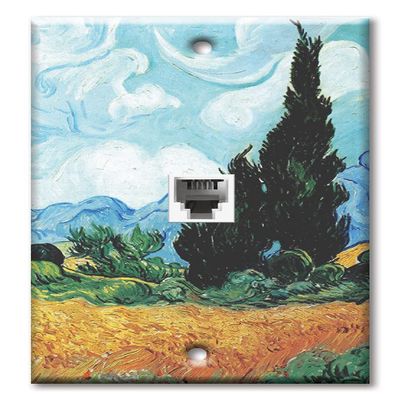 Art Plates - One Port RJ11 - Telephone decorative printed keystone style wall plate. CAT3 - RJ12 Female to Female phone jack. Works for phones, fax, ect. - Van Gogh: Yellow Wheat