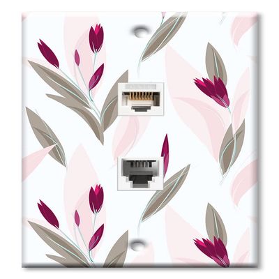 Art Plates - Decorative Printed 2 Port Data Wall Plate - RJ11 Telephone Jack Connector and RJ45 (Cat5, Cat6, Cat7) Ethernet Connector - Gold-Plated Contacts - Purple and Pink Flower Toss