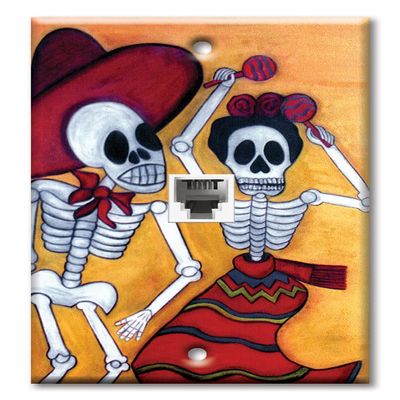 Art Plates - One Port RJ11 - Telephone decorative printed keystone style wall plate. CAT3 - RJ12 Female to Female phone jack. Works for phones, fax, ect. - Fiesta Eterna