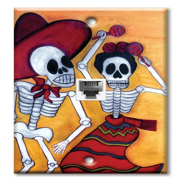 Art Plates - One Port RJ11 - Telephone decorative printed keystone style wall plate. CAT3 - RJ12 Female to Female phone jack. Works for phones, fax, ect. - Fiesta Eterna