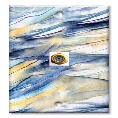 Art Plates - Decorative Printed 1 Port Coax Cable Wall Plate, 3GHz Coaxial Cable Connector, F-Type RG6 - RG59 Cable Extender Male to Male, Gold-Plated - Blue and Tan Watercolor