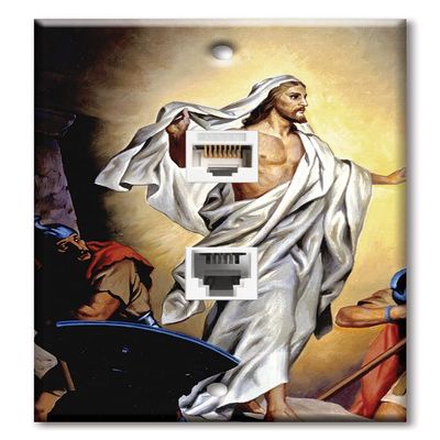 Art Plates - Decorative Printed 2 Port Data Wall Plate - RJ11 Telephone Jack Connector and RJ45 (Cat5, Cat6, Cat7) Ethernet Connector - Gold-Plated Contacts - The Resurrection