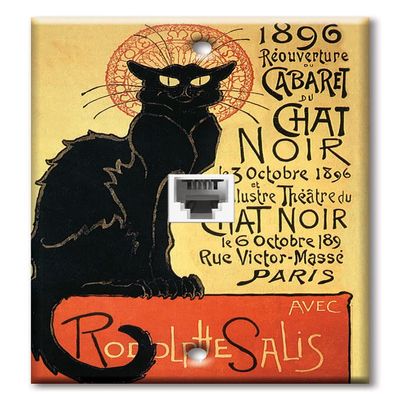 Art Plates - One Port RJ11 - Telephone decorative printed keystone style wall plate. CAT3 - RJ12 Female to Female phone jack. Works for phones, fax, ect. - Chat Noir (Black Cat)