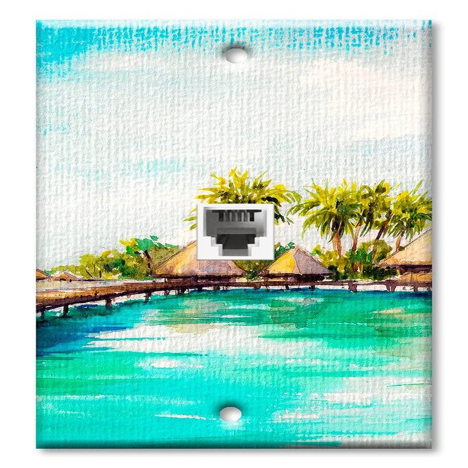 Art Plates - One Port RJ11 - Telephone decorative printed keystone style wall plate. CAT3 - RJ12 Female to Female phone jack. Works for phones, fax, ect. - Huts on the Water