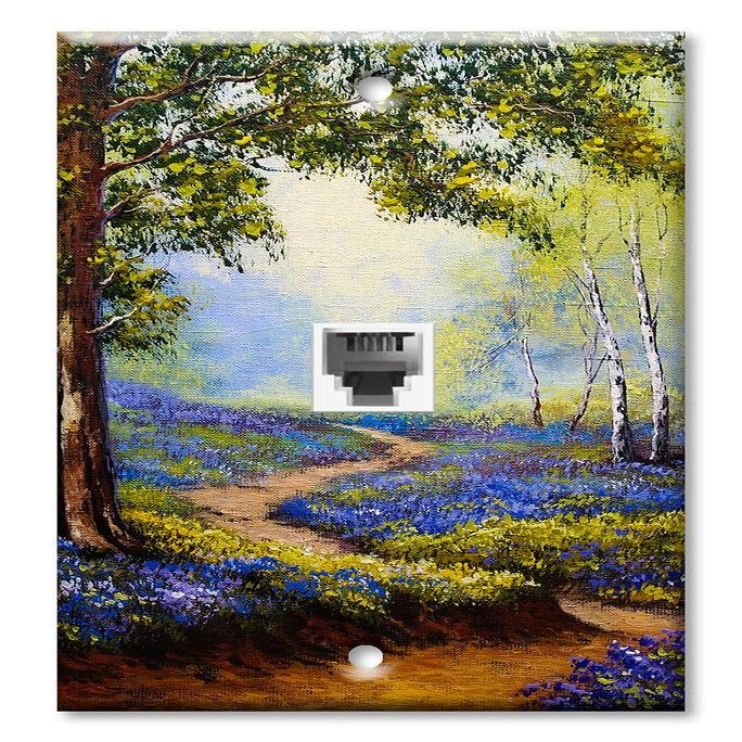 Art Plates - One Port RJ11 - Telephone decorative printed keystone style wall plate. CAT3 - RJ12 Female to Female phone jack. Works for phones, fax, ect. - Spring Time in the Forest