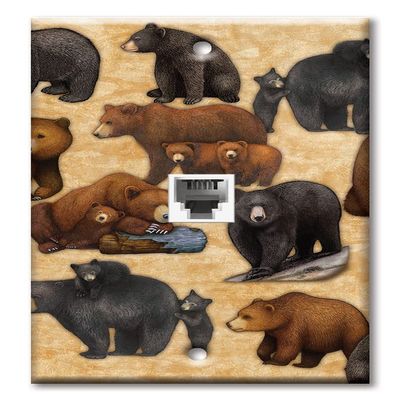 Art Plates - One Port RJ11 - Telephone decorative printed keystone style wall plate. CAT3 - RJ12 Female to Female phone jack. Works for phones, fax, ect. - Bears