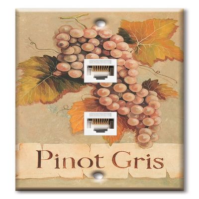 Art Plates - Two Port RJ45 Ethernet decorative printed keystone style wall plate. Works with Cat5 through Cat8 cables. Female to Female Connections. - Pinot Gris