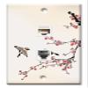 Art Plates - Decorative Printed 2 Port Data Wall Plate - RJ11 Telephone Jack Connector and RJ45 (Cat5, Cat6, Cat7) Ethernet Connector - Gold-Plated Contacts - Birds on a Cherry Blossom view 1