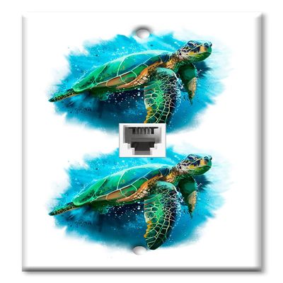 Art Plates - One Port RJ11 - Telephone decorative printed keystone style wall plate. CAT3 - RJ12 Female to Female phone jack. Works for phones, fax, ect. - Sea Turtle Painting