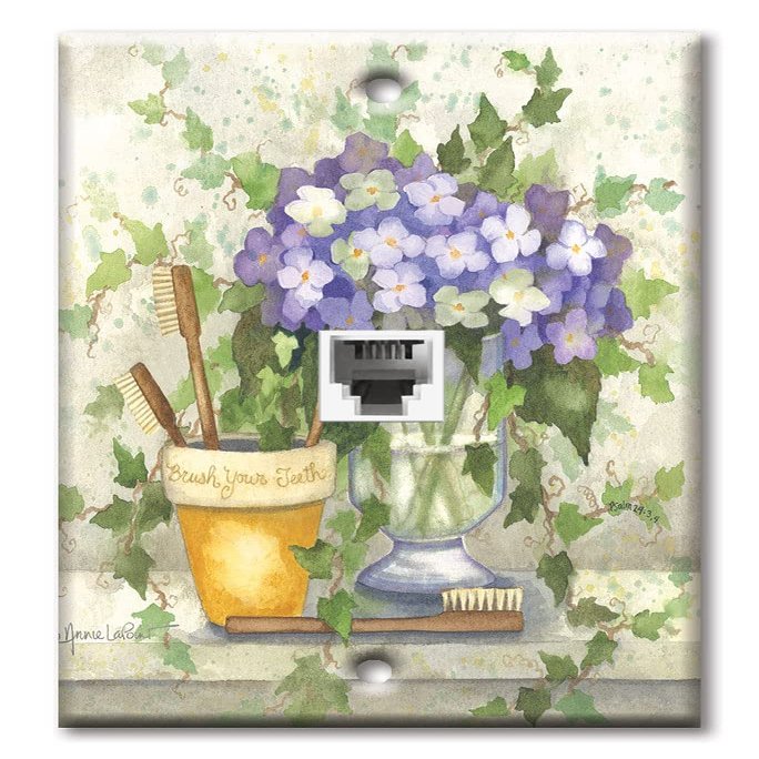 Art Plates - One Port RJ11 - Telephone decorative printed keystone style wall plate. CAT3 - RJ12 Female to Female phone jack. Works for phones, fax, ect. - Brush Holder