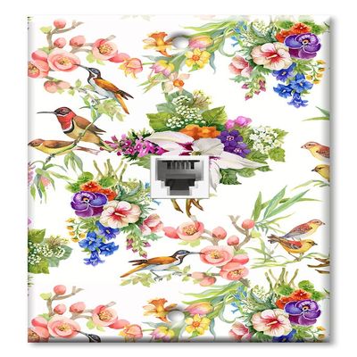 Art Plates - One Port RJ11 - Telephone decorative printed keystone style wall plate. CAT3 - RJ12 Female to Female phone jack. Works for phones, fax, ect. - Watercolor Birds