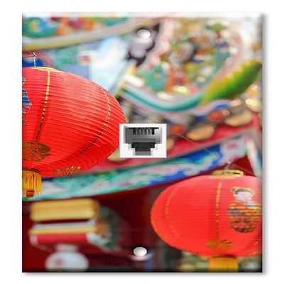 Art Plates - One Port RJ11 - Telephone decorative printed keystone style wall plate. CAT3 - RJ12 Female to Female phone jack. Works for phones, fax, ect. - Hanging Oriental Lanterns