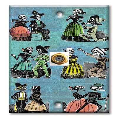 Art Plates - Decorative Printed 1 Port Coax Cable Wall Plate, 3GHz Coaxial Cable Connector, F-Type RG6 - RG59 Cable Extender Male to Male, Gold-Plated - Los Muertos