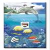 Art Plates - One Port RJ45 Ethernet decorative printed keystone style wall plate. Works with Cat5 through Cat8 cables. Female to Female Connection. - Dolphin and Fish view 1