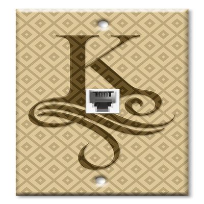 Art Plates - Decorative Printed 2 Port Coax Cable Wall Plate, 3GHz Coaxial Cable Connector, F-Type RG6 - RG59 Cable Extender Male to Male, Gold-Plated - Letter "K" Monogram