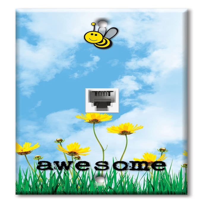 Art Plates - One Port RJ11 - Telephone decorative printed keystone style wall plate. CAT3 - RJ12 Female to Female phone jack. Works for phones, fax, ect. - Bee Awesome