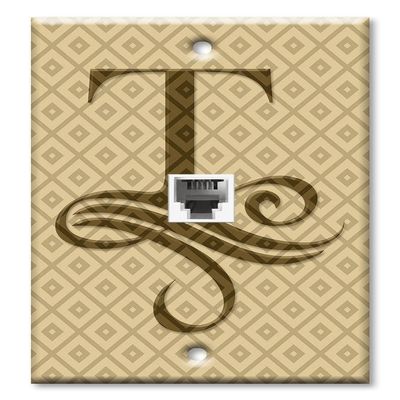 Art Plates - One Port RJ11 - Telephone decorative printed keystone style wall plate. CAT3 - RJ12 Female to Female phone jack. Works for phones, fax, ect. - Letter "T" Monogram