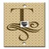 Art Plates - One Port RJ11 - Telephone decorative printed keystone style wall plate. CAT3 - RJ12 Female to Female phone jack. Works for phones, fax, ect. - Letter "T" Monogram view 1