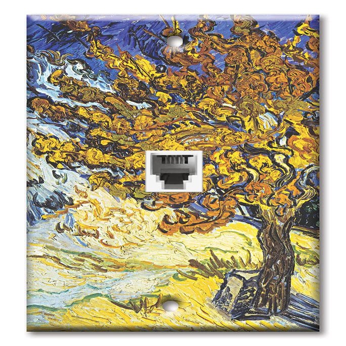 Art Plates - One Port RJ11 - Telephone decorative printed keystone style wall plate. CAT3 - RJ12 Female to Female phone jack. Works for phones, fax, ect. - Van Gogh: Mulberry Tree