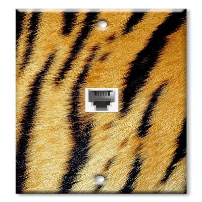 Art Plates - Decorative Printed 1 Port Coax Cable Wall Plate, 3GHz Coaxial Cable Connector, F-Type RG6 - RG59 Cable Extender Male to Male, Gold-Plated - Tiger Fur