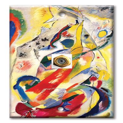 Art Plates - Decorative Printed 1 Port Coax Cable Wall Plate, 3GHz Coaxial Cable Connector, F-Type RG6 - RG59 Cable Extender Male to Male, Gold-Plated - Kandinsky