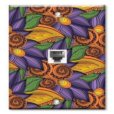 Art Plates - One Port RJ11 - Telephone decorative printed keystone style wall plate. CAT3 - RJ12 Female to Female phone jack. Works for phones, fax, ect. - Orange and Purple Floral Toss