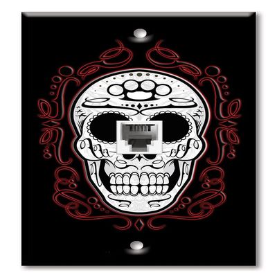 Art Plates - One Port RJ11 - Telephone decorative printed keystone style wall plate. CAT3 - RJ12 Female to Female phone jack. Works for phones, fax, ect. - Fancy Skull