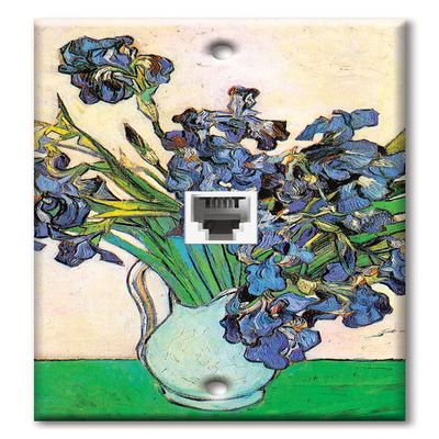 Art Plates - One Port RJ11 - Telephone decorative printed keystone style wall plate. CAT3 - RJ12 Female to Female phone jack. Works for phones, fax, ect. - Van Gogh: Vase and Irises