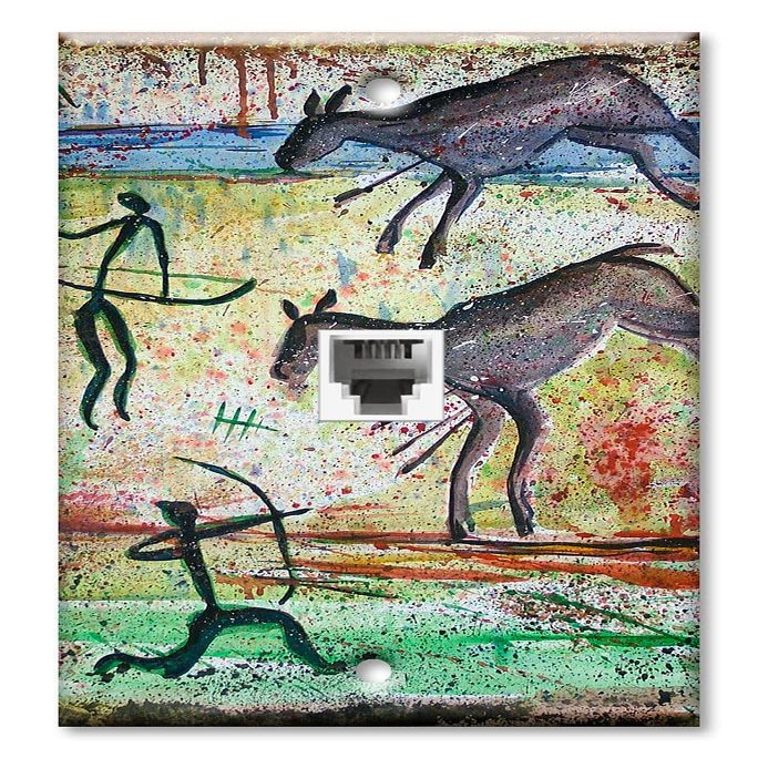 Art Plates - One Port RJ11 - Telephone decorative printed keystone style wall plate. CAT3 - RJ12 Female to Female phone jack. Works for phones, fax, ect. - Kokopeli Drawings