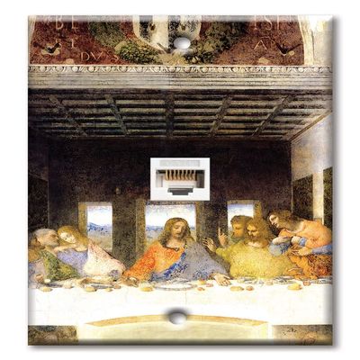 Art Plates - One Port RJ45 Ethernet decorative printed keystone style wall plate. Works with Cat5 through Cat8 cables. Female to Female Connection. - Da Vinci: Last Supper