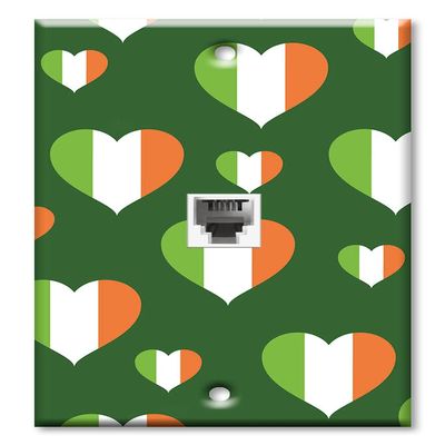 Art Plates - One Port RJ11 - Telephone decorative printed keystone style wall plate. CAT3 - RJ12 Female to Female phone jack. Works for phones, fax, ect. - Irish Hearts