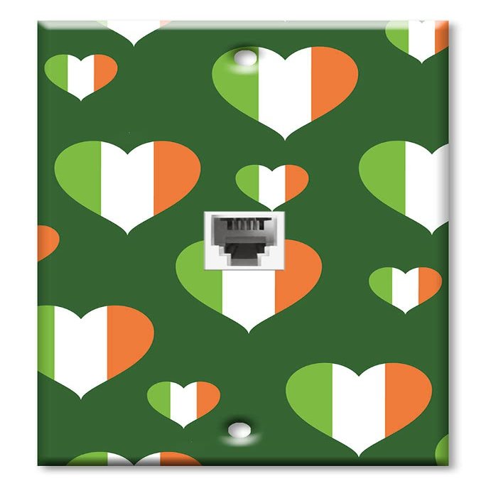 Art Plates - One Port RJ11 - Telephone decorative printed keystone style wall plate. CAT3 - RJ12 Female to Female phone jack. Works for phones, fax, ect. - Irish Hearts