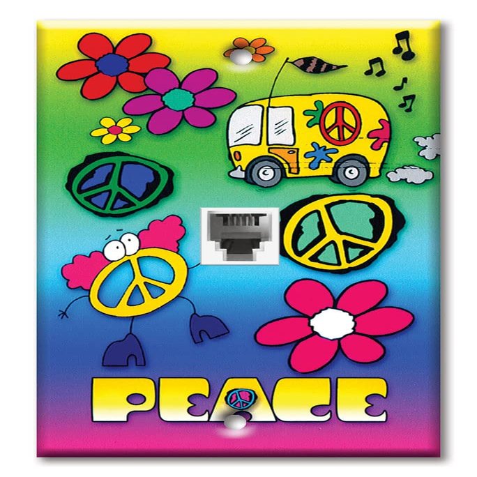 Art Plates - One Port RJ11 - Telephone decorative printed keystone style wall plate. CAT3 - RJ12 Female to Female phone jack. Works for phones, fax, ect. - Peace