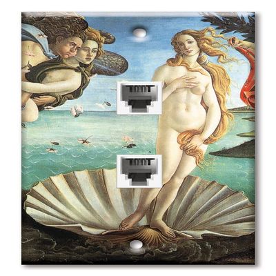 Art Plates - Two Port RJ11 - Telephone decorative printed keystone style wall plate. CAT3 - RJ12 Female to Female phone jack. Works for phones, fax, ect. - Botticelli: Venus