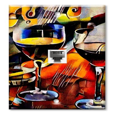 Art Plates - One Port RJ11 - Telephone decorative printed keystone style wall plate. CAT3 - RJ12 Female to Female phone jack. Works for phones, fax, ect. - Colorful Wine Glasses