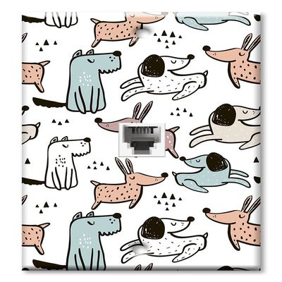 Art Plates - One Port RJ11 - Telephone decorative printed keystone style wall plate. CAT3 - RJ12 Female to Female phone jack. Works for phones, fax, ect. - Blue, Orange and Pink Dog Toss