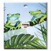 Art Plates - One Port RJ45 Ethernet decorative printed keystone style wall plate. Works with Cat5 through Cat8 cables. Female to Female Connection. - Green Frogs view 1